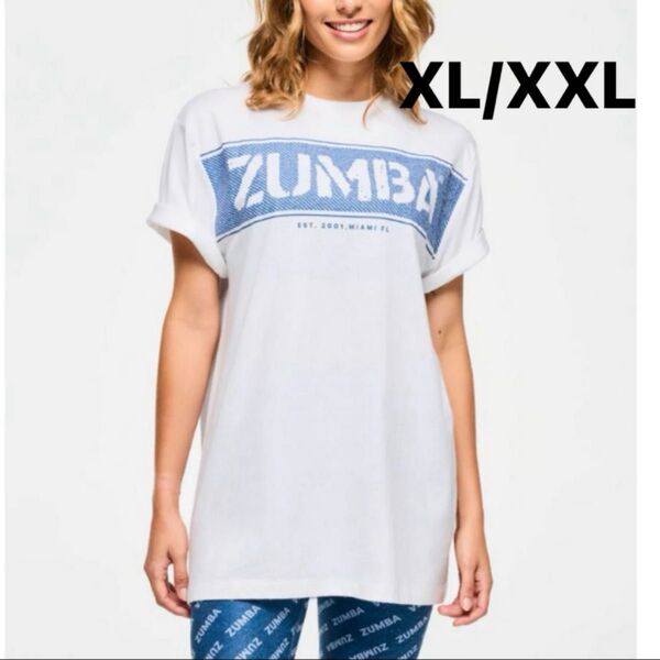 【新品】新作 ズンバ zumba トップス Tシャツ 半袖 メンズ レディース 男女兼用 白 ネイビー ブルー XL/XXL