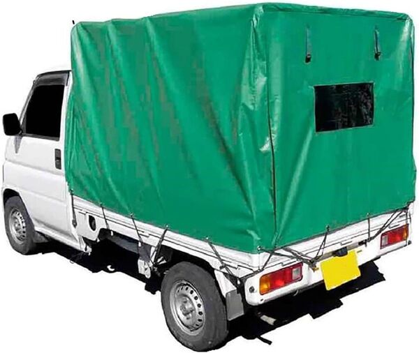 Galileo 軽トラック幌 軽トラ 幌 替え幌 軽トラック荷台幌 軽トラック グリーン色 PVC素材 防水 防風 後幕巻上げ式