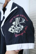 ★LOW BLOW KNUCKLEローブローナックル Garage of Ace プリント刺繍半袖シャツ　　古着ユーズド男性メンズM黒ブラックスカルドクロガイコツ_画像6