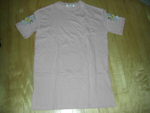 Emsexcite pink pokeT. sleeve flower embroidery entering 