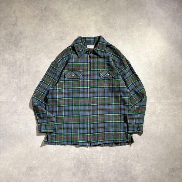 古着 90s チェックシャツ ジップアップ ウール ボックス グリーン ネイビー ジャケット cityboy ストリート