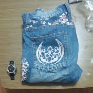 デニムパンツ 和柄 刺繍入り