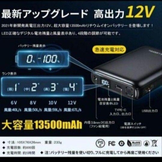 空調服のファン、バッテリーセット12V