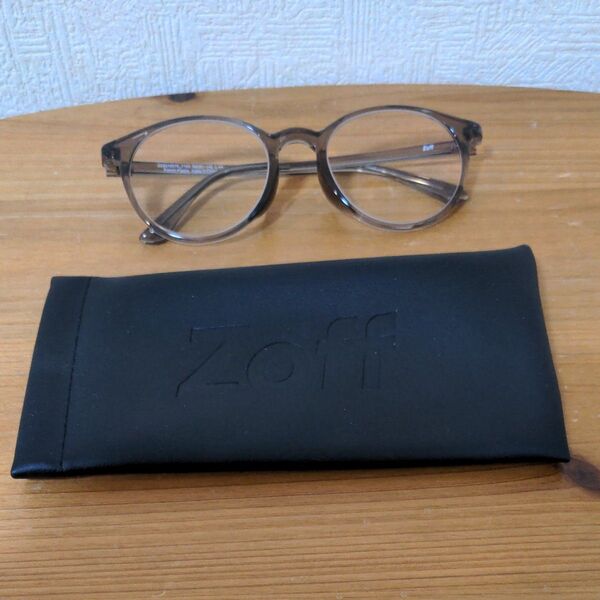 Zoff グレージュブラウン フレーム 遠視2.5度入り メガネ ボストン