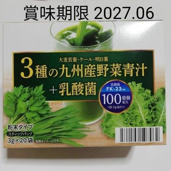 3種の九州産野菜青汁+乳酸菌 1箱 3g×20袋 大麦若葉 ケール 明日葉 粉末タイプ スティック 1袋に乳酸菌100億個配合