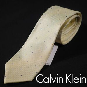 【定価1.3万】CK Calvin Klein④ 日本製 シルク絹100%ネクタイ 織柄 イエロー ※1785※1810