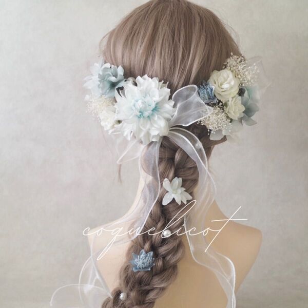 アーティフィシャルフラワー ヘッドドレス ライトブルー/成人式 結婚式 卒業式 浴衣 ウェディング 髪飾り