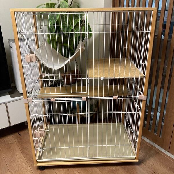 【猫ケージは木製フレームを使用し、ナチュラルなデザインでおしゃれ】 猫ケージ ケージ 2段 広々 大型 おしゃれ キャットハウス