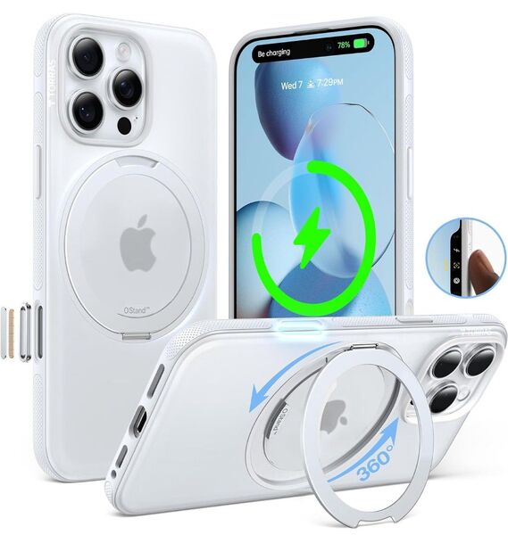 TORRAS iPhone 16 Pro 用 ケース【カチカチ・多機能360度回転スタンド】(ホワイト)