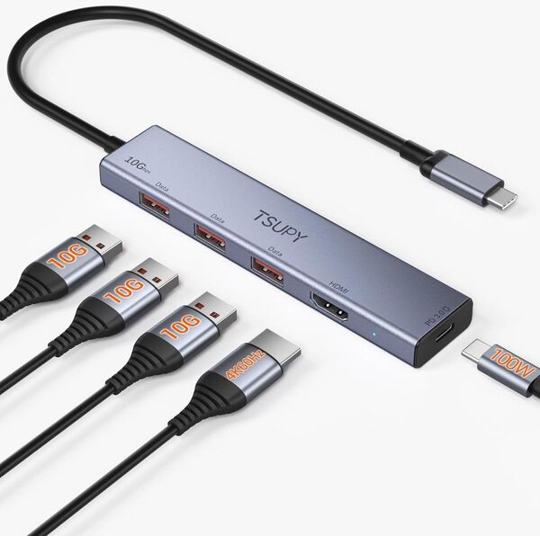 TSUPY USB-C ハブ 5-in-1 100W USB PD充電対応 30cm延長ケーブル