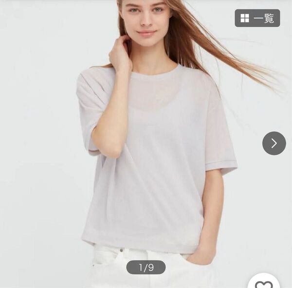 【美品】UNIQLO ユニクロ シアークルーネックT 半袖 Tシャツ シアー ライトグレー Mサイズ クルーネックT 完売品