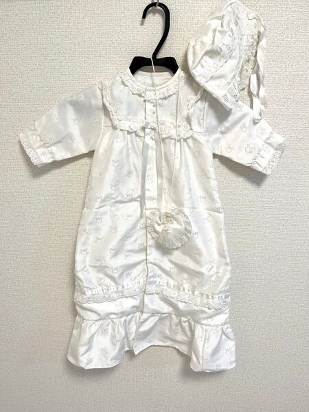 新生児 セレモニードレス 帽子 お守り袋 3点セット ロング お宮参り 退院着 日本製