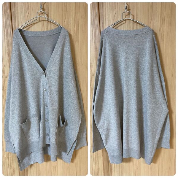 新品タグ付きBIGカーディガンLL☆ゆったり☆大きいサイズ☆2L☆3L☆4L☆ニット☆グレー☆長袖☆秋物☆Vネック
