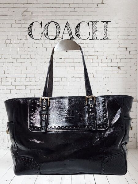 COACH コーチ レガシー パテントレザー トートバッグ ブラック