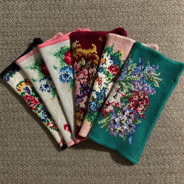 【used品】Lake Alster レイクアルスター ミニサイズ ハンカチ 6枚セット 花柄 シェニール織