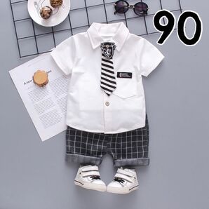★毎年完売★男の子 可愛い ベビー 半袖フォーマルスーツ セットアップ ネクタイ付き おでかけ 結婚式 誕生日 帰省などに♪
