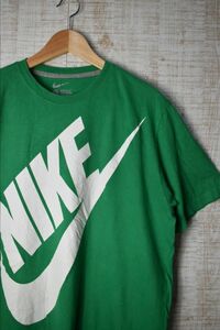 ☆US古着 NIKE ナイキ デカロゴ Tシャツ スポーツ グリーン緑【L】コットン　　　　　◆2585◆