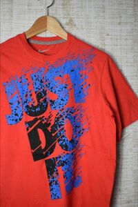 ☆US古着 NIKE ナイキ JUST DO IT. ロゴプリント レトロ Tシャツ スポーツ レッド赤 BOYSキッズ【XL】コットン　　　　　◆2608◆