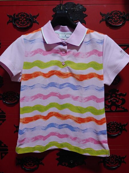 courreges ボーダー柄ポロシャツ ピンク