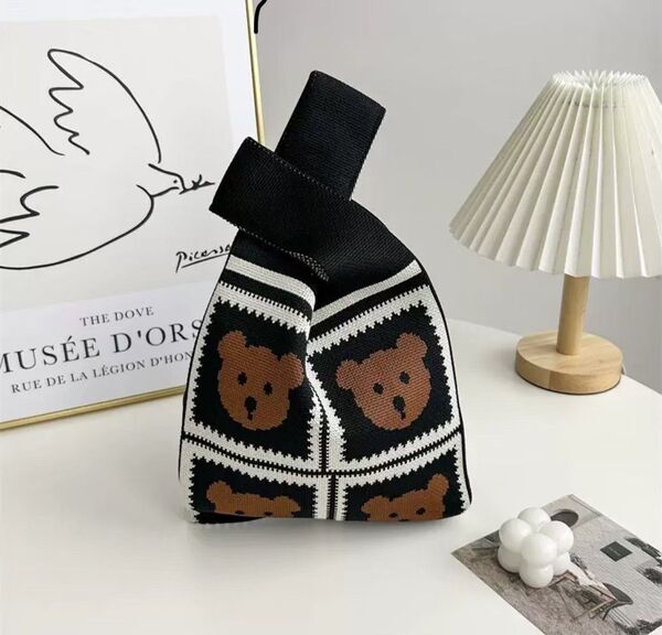 新品 くまさん ミニトートバッグ トートバッグ ハンドバッグ 手提げエコバッグ ミニハンドバッグ ニットトート くま ミニバッグ