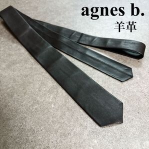 美品 アニエスベー ナロータイ ラムスキン ブラックレザー ネクタイ 現行品 agnes b. 羊革 ブラック