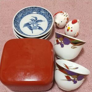 たち吉陶器・朱塗り重箱菓子器・金縁湯呑み☆インスタ映え・招福すず「亥・酉」美味しく幸福!たち吉コンパクトセット ☆お正月準備