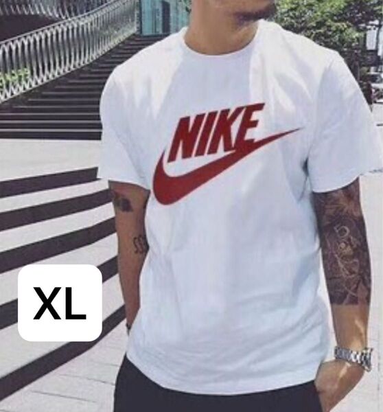 NIKE ナイキ Tシャツ 半袖 ホワイト ロゴプリント XL スウォッシュカジュアルアメカジシンプルスポーツトレーニングメンズ