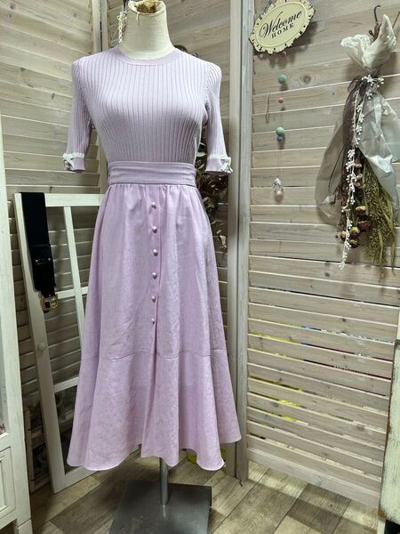 2枚セット tocco サマーニットトップス リブ 半袖 ピンクパープル WILLSELECTON スカート ウエストリボンなし