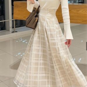 チェック柄 フレアロングスカート