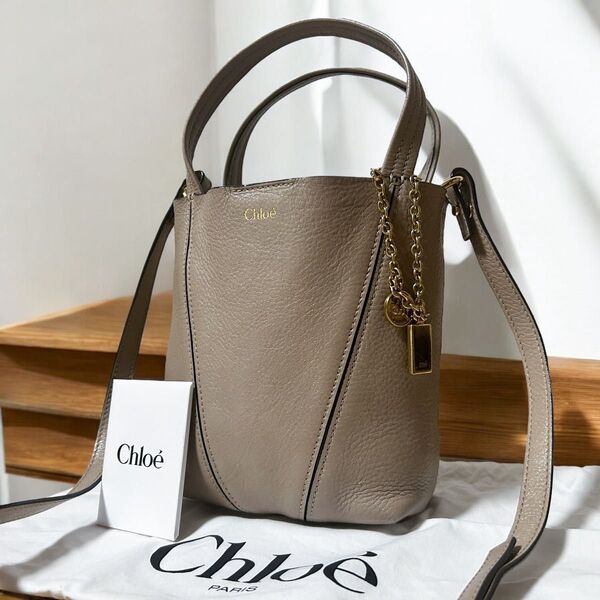 美品 クロエ Chloe スピン SPIN スモール ハンドバッグ ショルダーバッグ 2way レザー 本革 ベージュ カバン