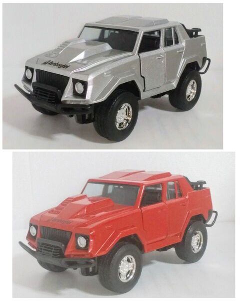 【希少美品】ランボルギーニ LM002◆ニューレイ 1/32 ミニカー◆シルバー&レッド2点セット 激安祭 手動式押しモーター内蔵