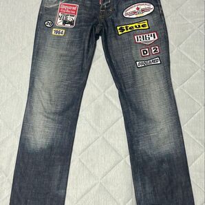 希少 2005年頃 ディースクエアード(D2)ワッペン加工ローライズ細身ストレートデニム インディゴ 三崎商事期 サイズ40