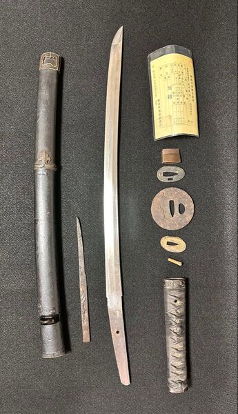 古美術 日本刀 脇差 登録証有り 真剣 刀剣 武具 刀剣 武具 骨董 時代武具 脇差 2526 無銘 わきざし 刀装具
