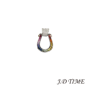 K18WG horseshoe pendant top D0.12ct M size [ new goods ](JD-KIN-65108)