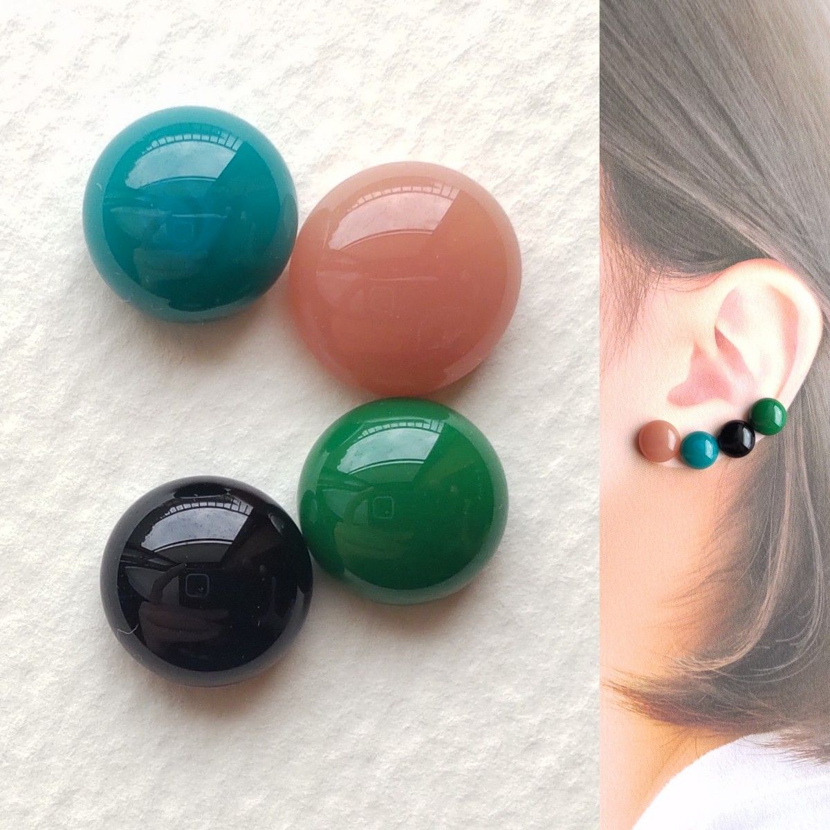 【21G/18G/16G】サージカルステンレスピアス ボディピアス イヤリング 4個 ガラスナギットNo.700