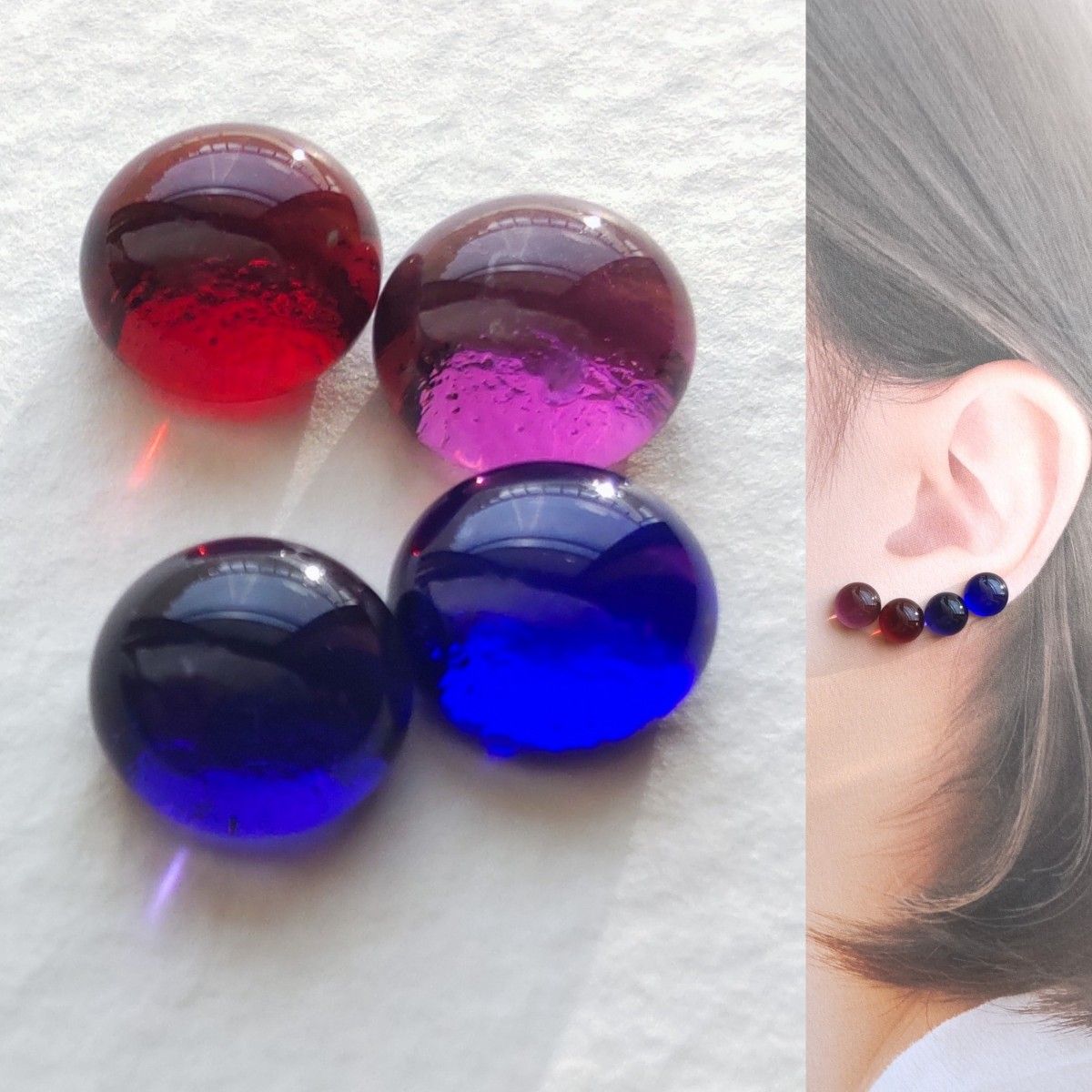 【21G/18G/16G】●ちょっと訳あり●サージカルステンレスピアス ボディピアス 4個 ガラスナギット No.710