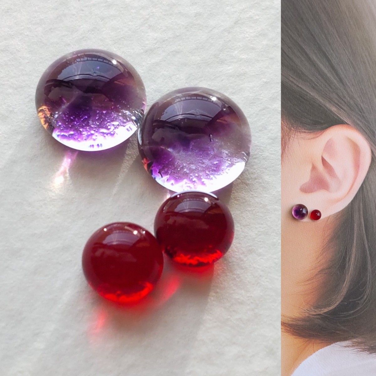 【21G/18G/16G】サージカルステンレスピアス イヤリング ボディピアス ガラスナギット2ペア No.712