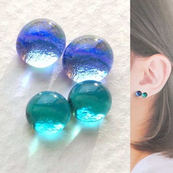 【21G/18G/16G】サージカルステンレスピアス イヤリング ボディピアス ガラスナギット2ペア No.715