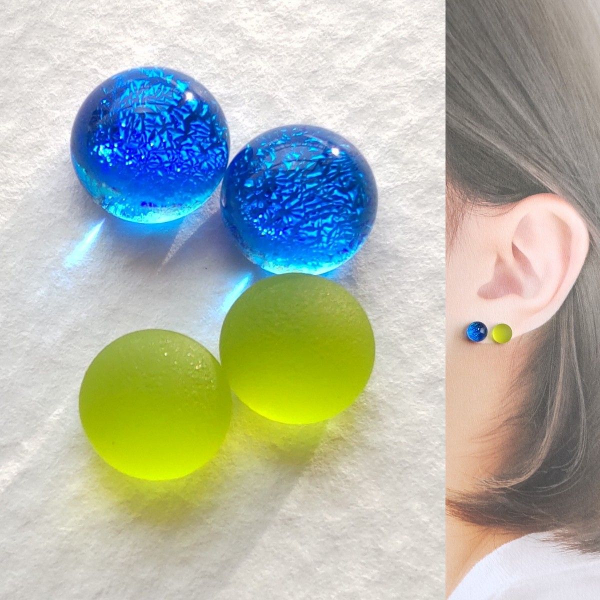 【21G/18G/16G】サージカルステンレスピアス イヤリング ボディピアス ガラスナギット2ペア No.718