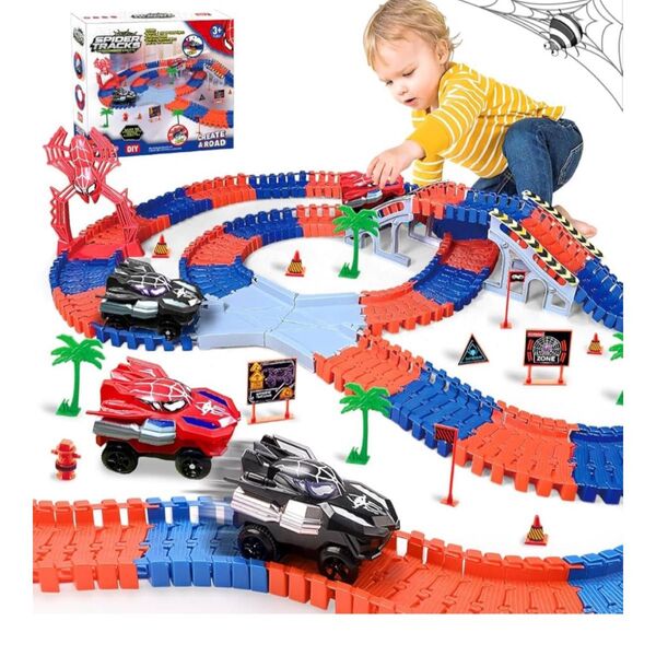 REMOKING 知育玩具 車 おもちゃ レール ミニカー2台付 電動 212pcs