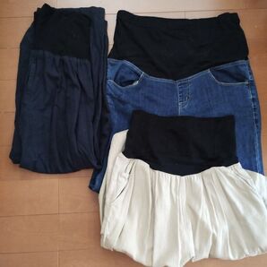 【126】レディース パンツ マタニティウェア 3本セット スキニータイプ ワイドパンツ
