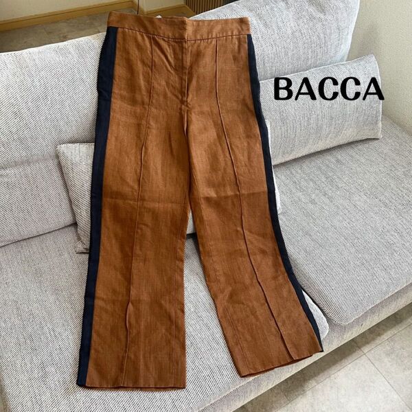 定価¥25300 BACCA バッカ リネン サイドストライプパンツ ストレートパンツ セットアップ対応 麻100 M