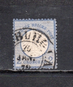 208159 ドイツ帝国 1872年 普通 鷲の紋章 エンボス 小ワッペン 2G ウルトラマリン 使用済