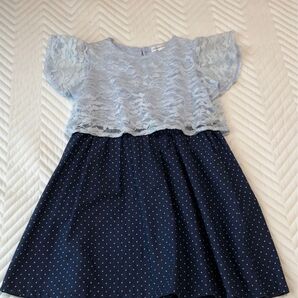 ☆3can4on☆水色レースとネイビードットワンピース 120