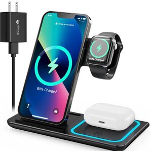 ワイヤレス充電器 3in1 急速充電15W/10W/7.5W 同時にiPhone/Apple Watch/Airpodsに対応