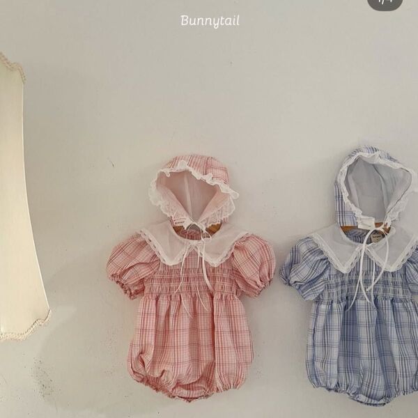 bunnytail ブルーチェックロンパース Sサイズ