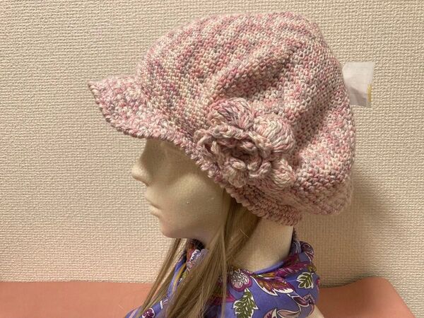 手編み ベレー帽 帽子 ハンドメイド ニット帽 K