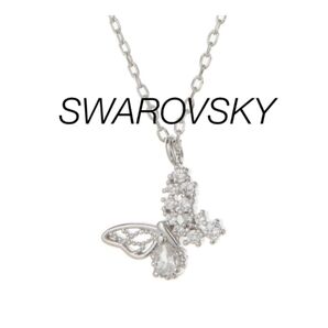 ニッケルフリー スワロフスキーCZ蝶バタフライ ネックレス (ホワイトゴールド)