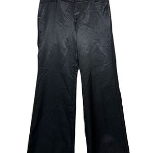 ▼ COMME CA MODELS ワイド フレア サテンパンツ サイドライン入り 黒 S ローライズ バックフラップポケット