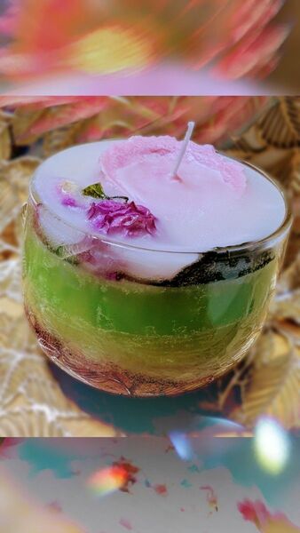 ハンドメイド アロマキャンドル ドライフラワー ピンク グリーン グラデーション